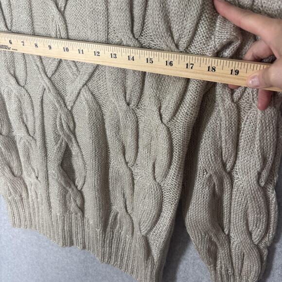 VTG 80s Sweater Medium Tan Cable Knit‎ Turtleneck Fisherman Mohair Wool Neutral - Picture 6 of 10